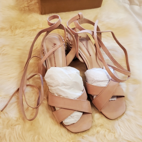 Anthropologie Ankle-Tie Block Heel Sandal- nude/blush - Picture 8 of 11